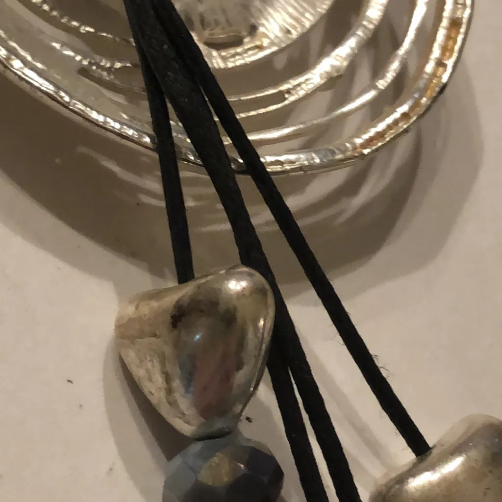 Silver Tone and Black CZ Rhinestone Fringe Tassel Boho Pendant Necklace - Image 8