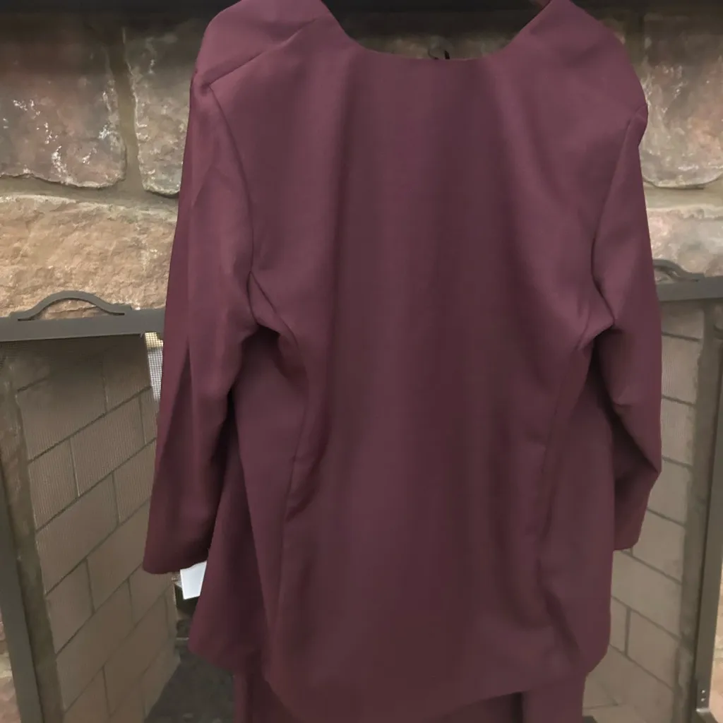 Blazer & Skirt Suit Elegant Burgundy Embroidered Blazer Pride & Joy 14 W Red Size 14W - Image 3