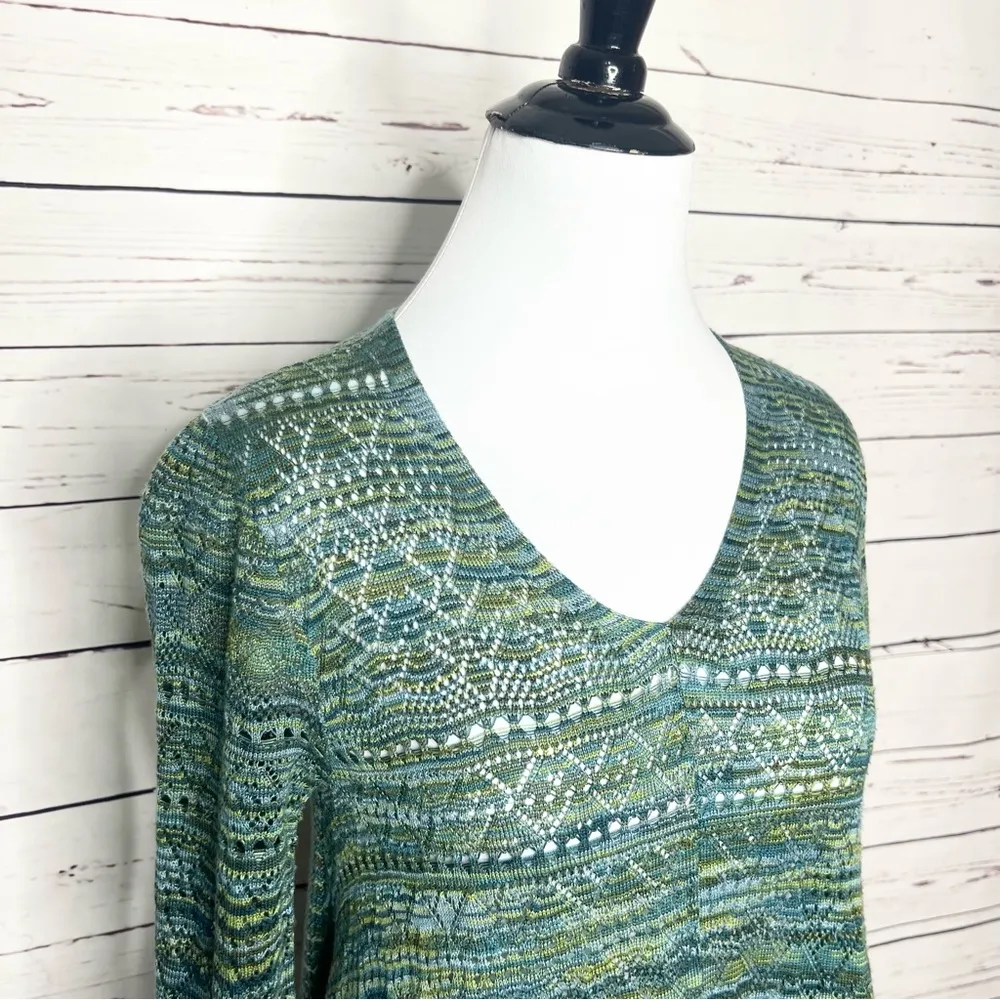 Green & Blue Boho 3:4 Sleeve Tunic Top Size Small - Image 5
