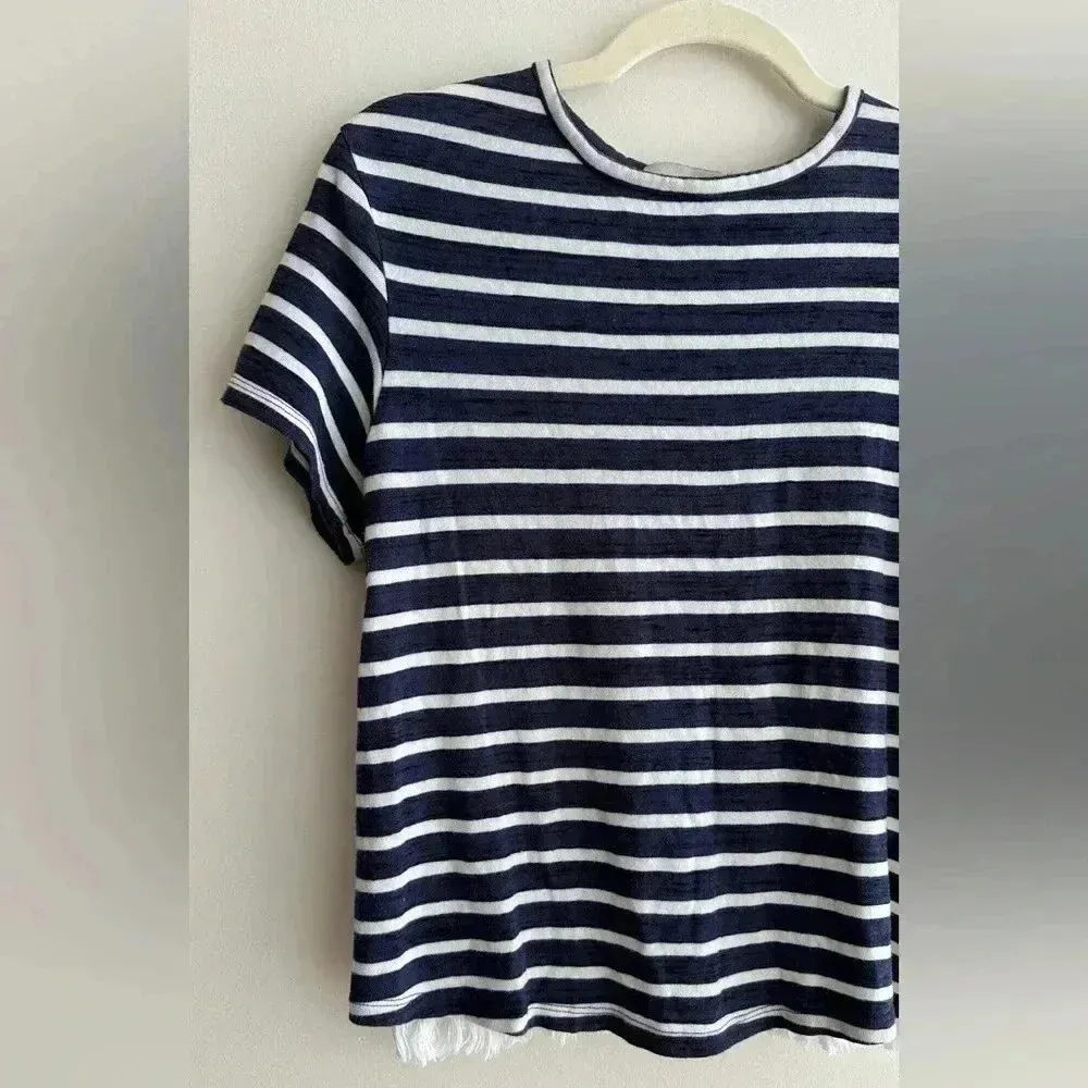 Sea New York Striped Navy Blue and White Crewneck Shirt Ruffle Back, Small - Image 6