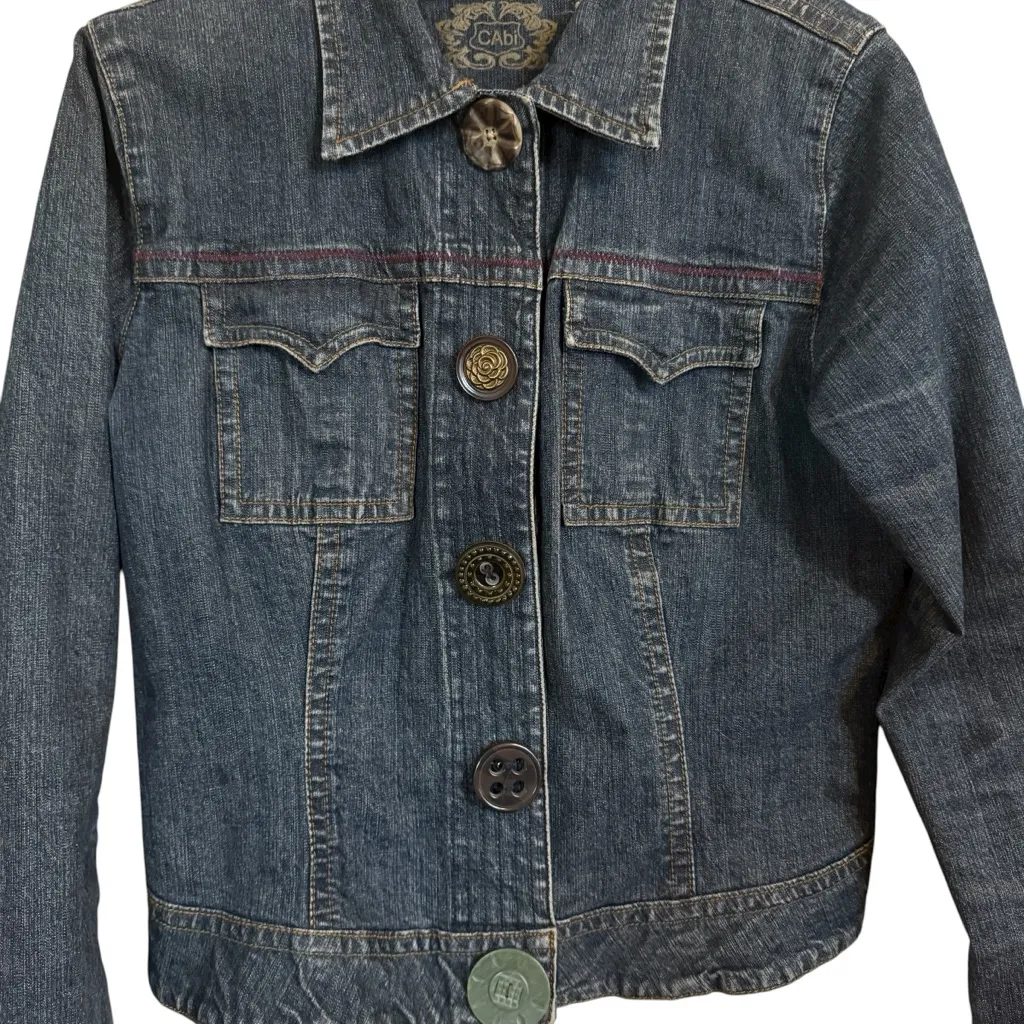CAbi Artsy Jean Jacket with snap closures and unique Vintage Buttons Size M - Image 5