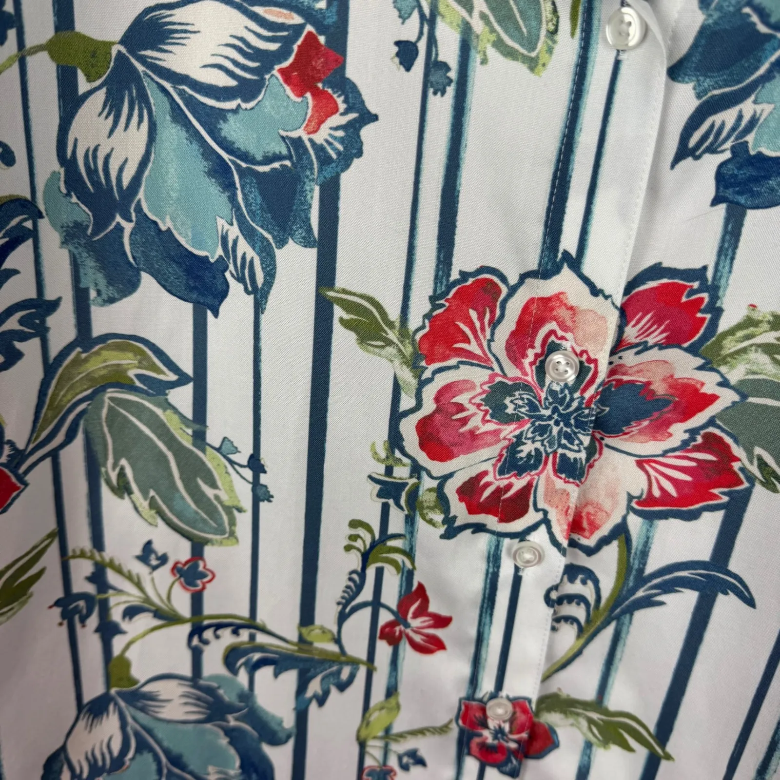 Coldwater Creek Floral Striped‎ Button Down Shirt Size 16 Tropical Casual NEW - Image 2