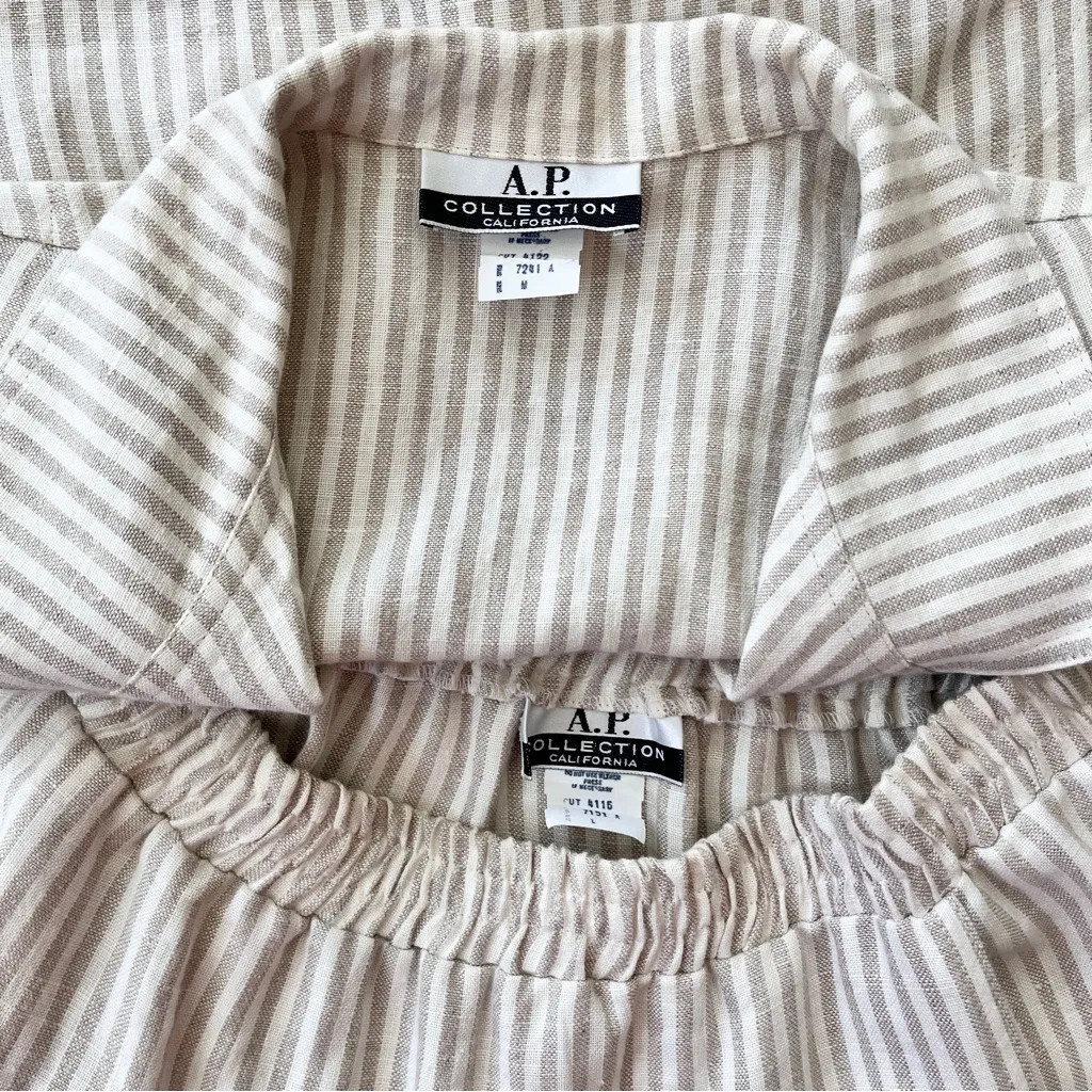 Vintage AP Collection 100% Linen Beige Striped 2 - Image 8