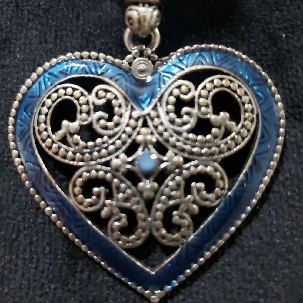 Womens Fashion Blue Collar Pendant Heart Locket Necklace with Lobster Clasp Gold - Image 4
