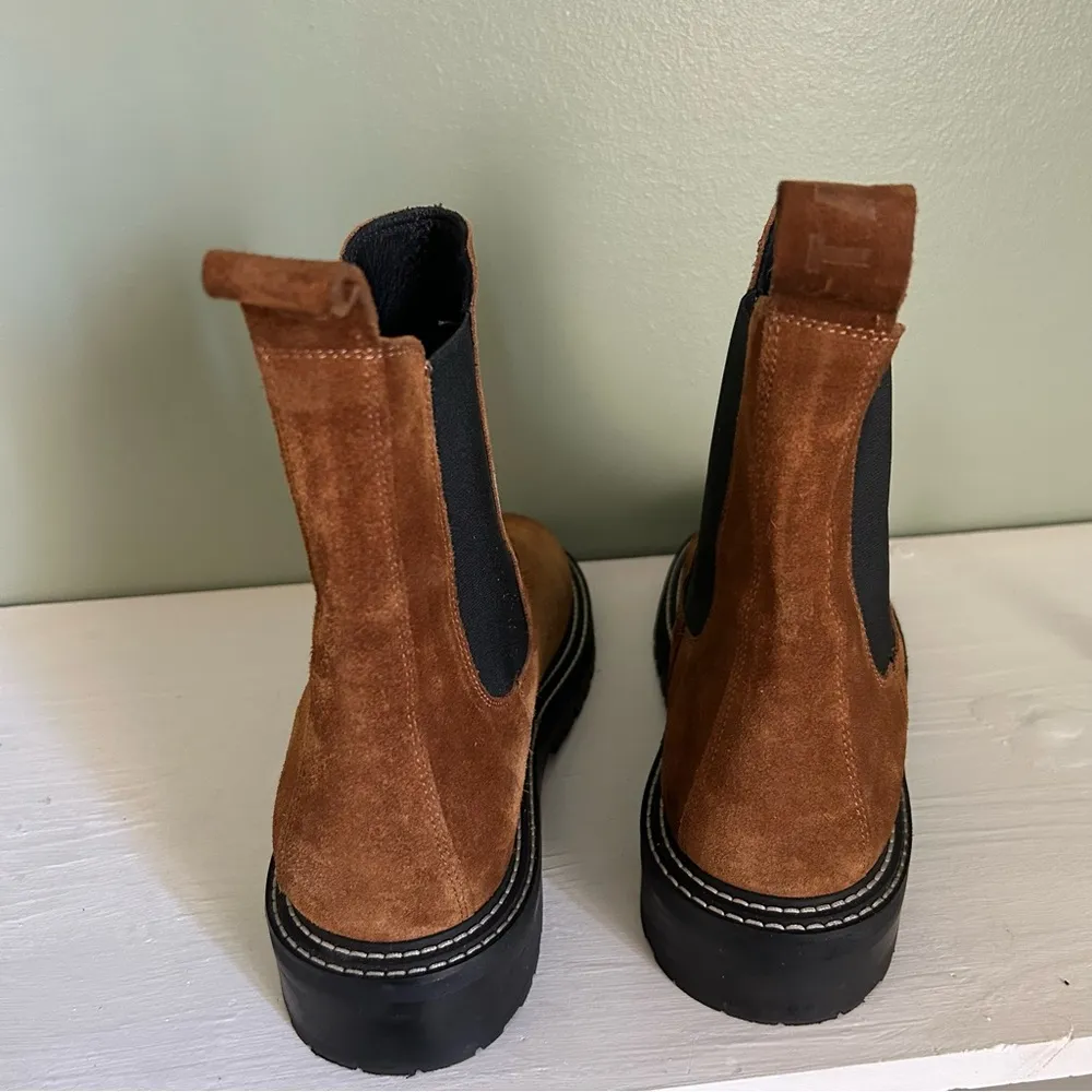 Staud Dutch Chelsea Boots Brown Suede with White Stitching - Image 9