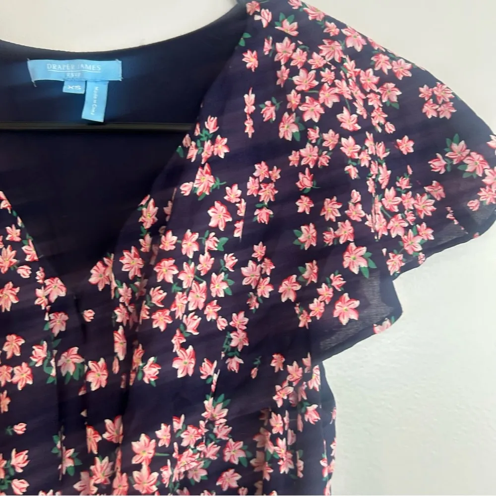 Draper James Blue/Pink Floral Ruffle Cap Sleeve Wrap Dress Size XS - Image 4