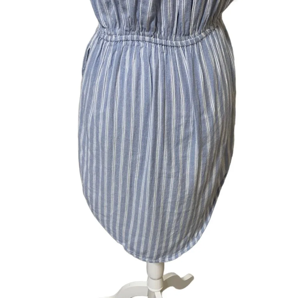 Japna | 100% Cotton Beach Dress Blue Stripe with Pockets Tie Waist Size Small - Image 6