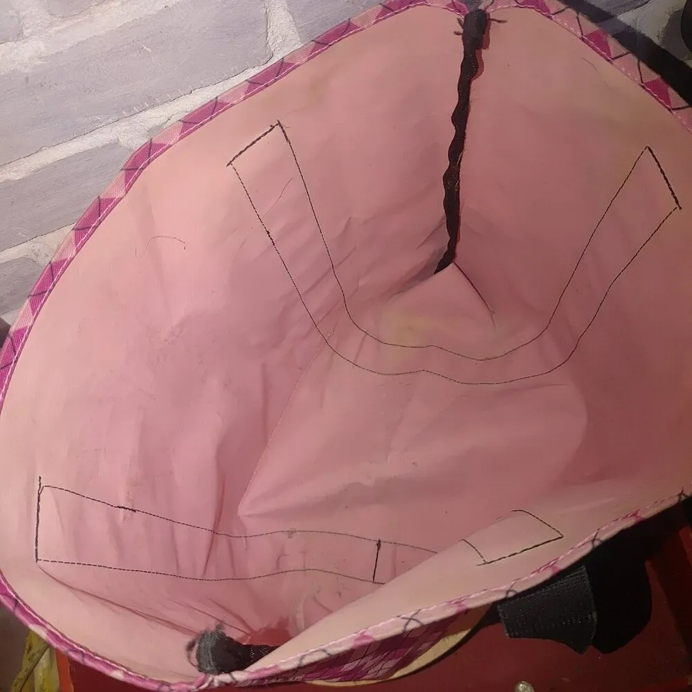 JanSport Large  Pink Plaid Tote Plastic Lining Inside - Image 8