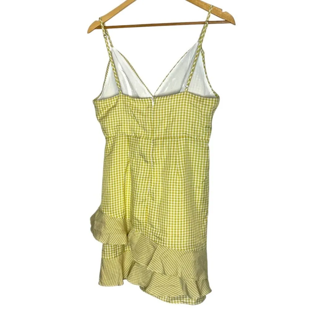 Wild Honey Women's L Ruffled Gingham Plaid Mini Dress‎ Yellow Preppy Coquette - Image 3