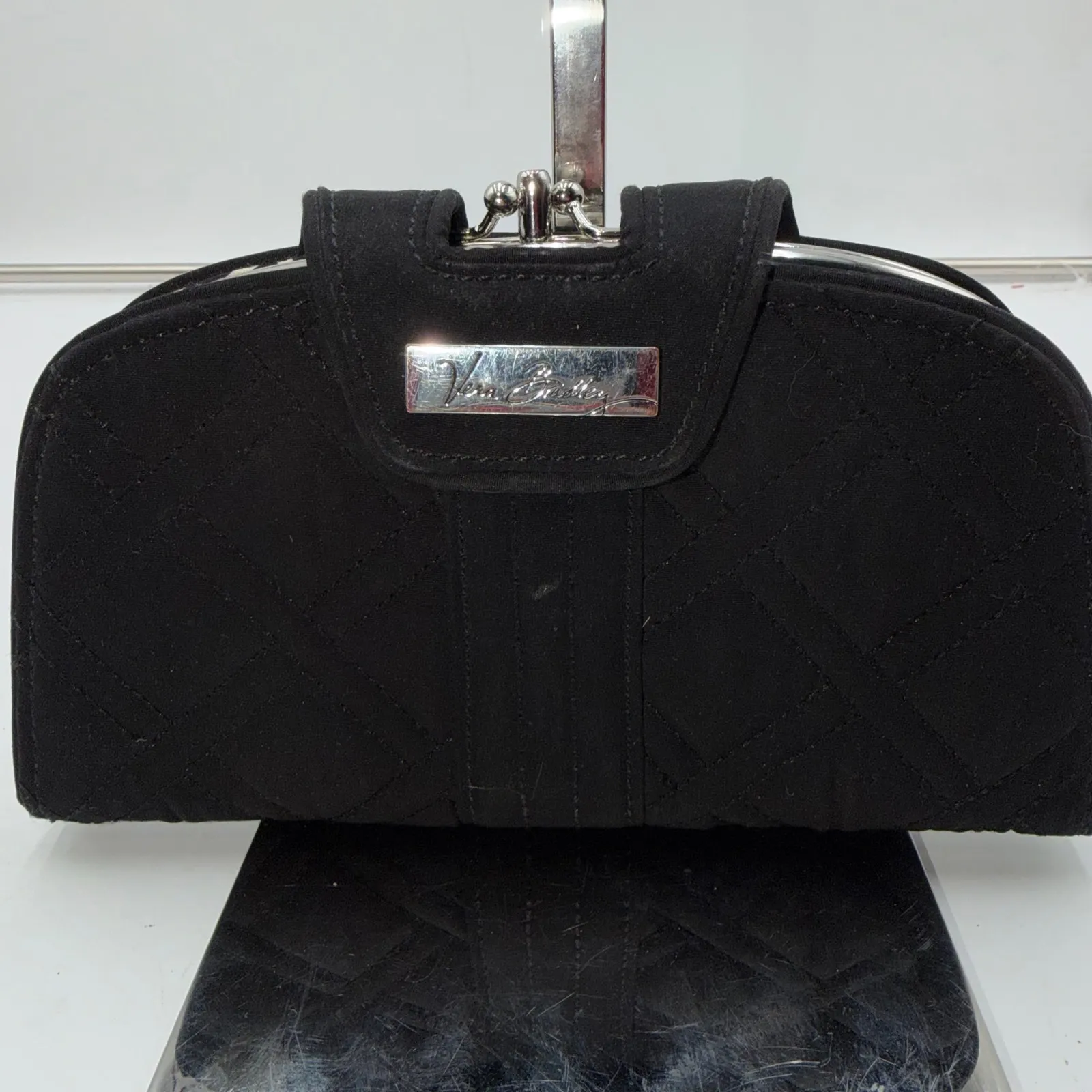 Vera Bradley Black Quilted Wallet Clutch Kiss Lock ID Window Card Slots - Image 10