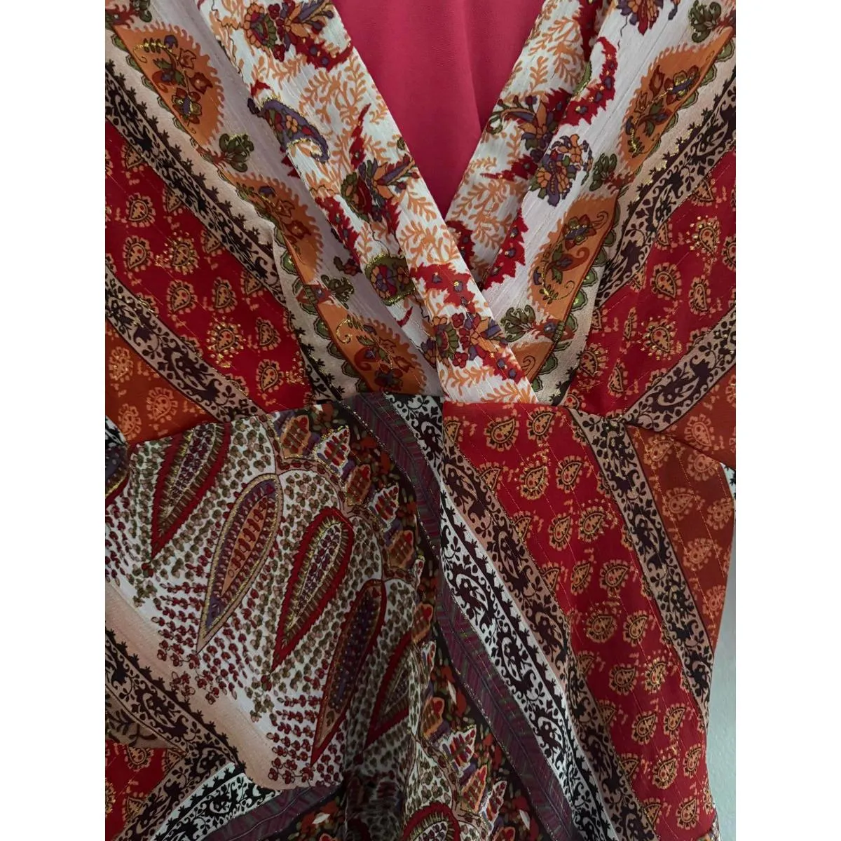 Westport 1962 Dress Size 10 Medium BOHO Peasant Metallic Gold Red Midi Abstract - Image 5