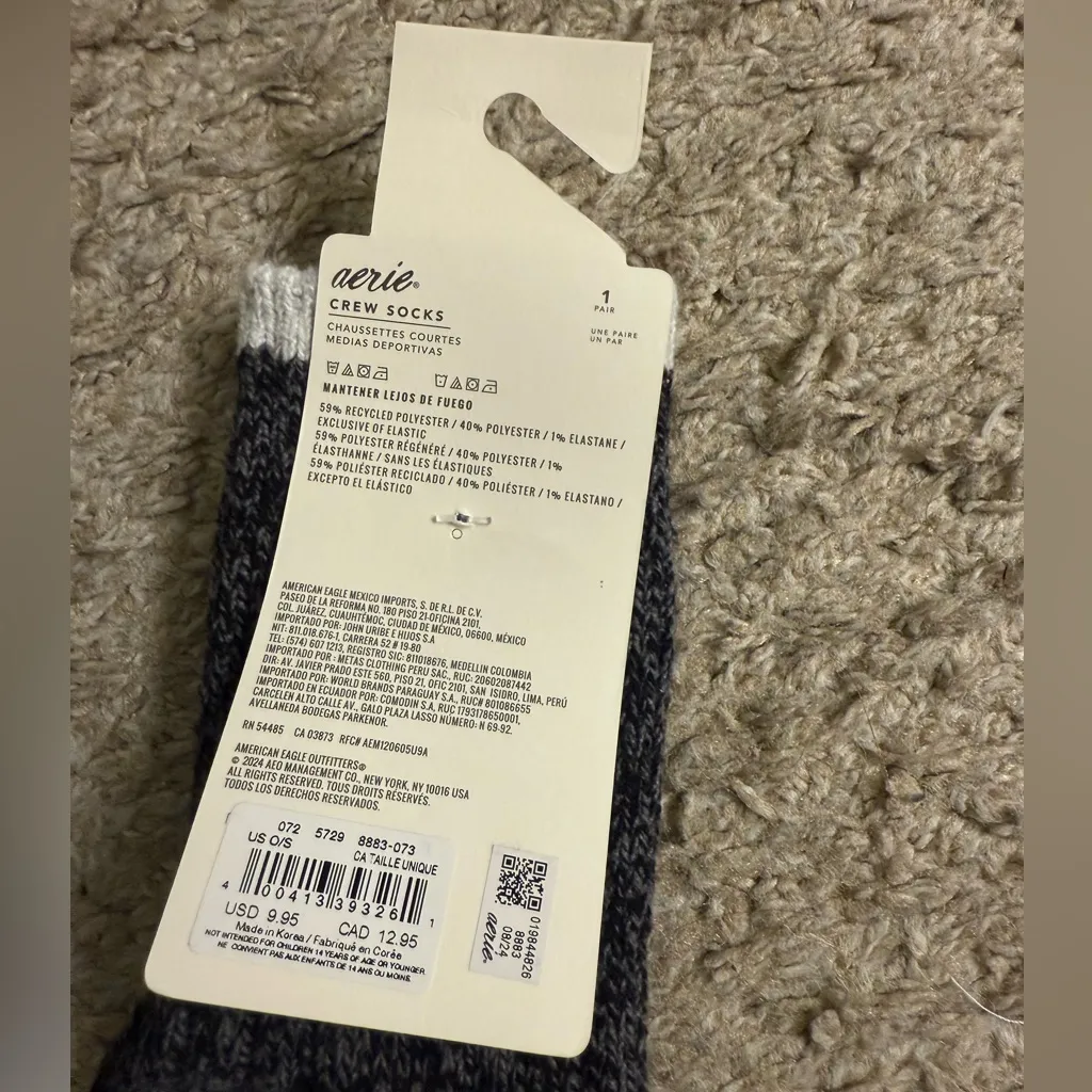 Aerie Tri-Tone Colorblock Black, Pink, White Marled Glinda Wicked Crew Socks NWT - Image 3