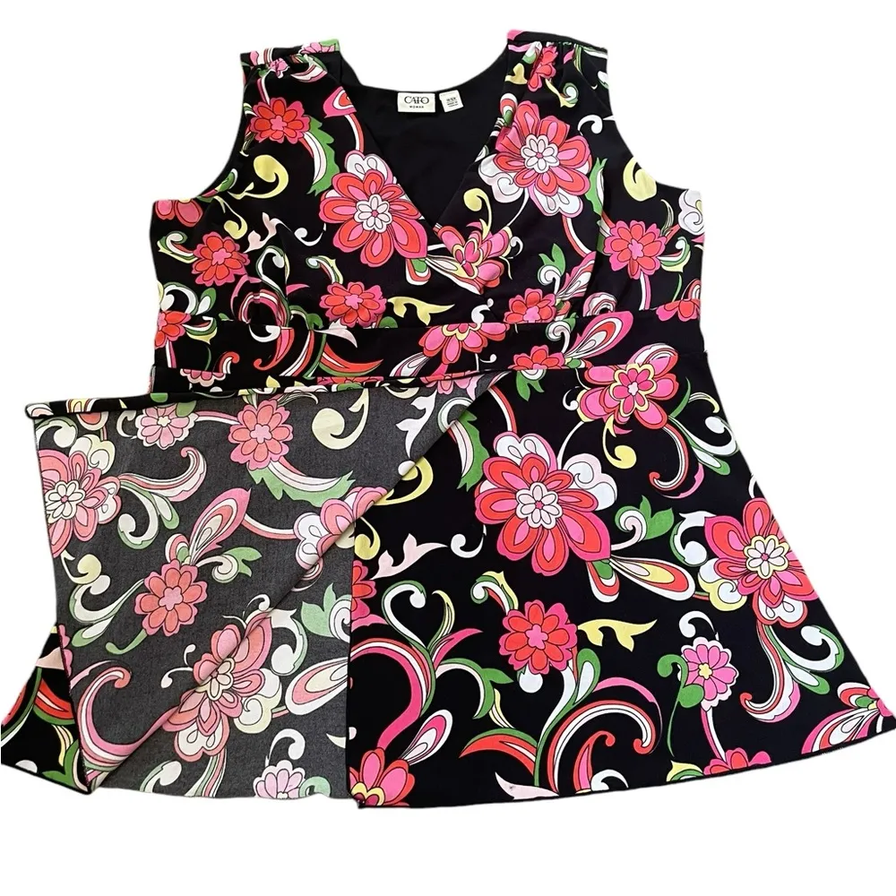 Cato Y2K Plus Size Hippie Boho Groovy Psychedelic Floral Asymmetrical Wrap Top - Image 2