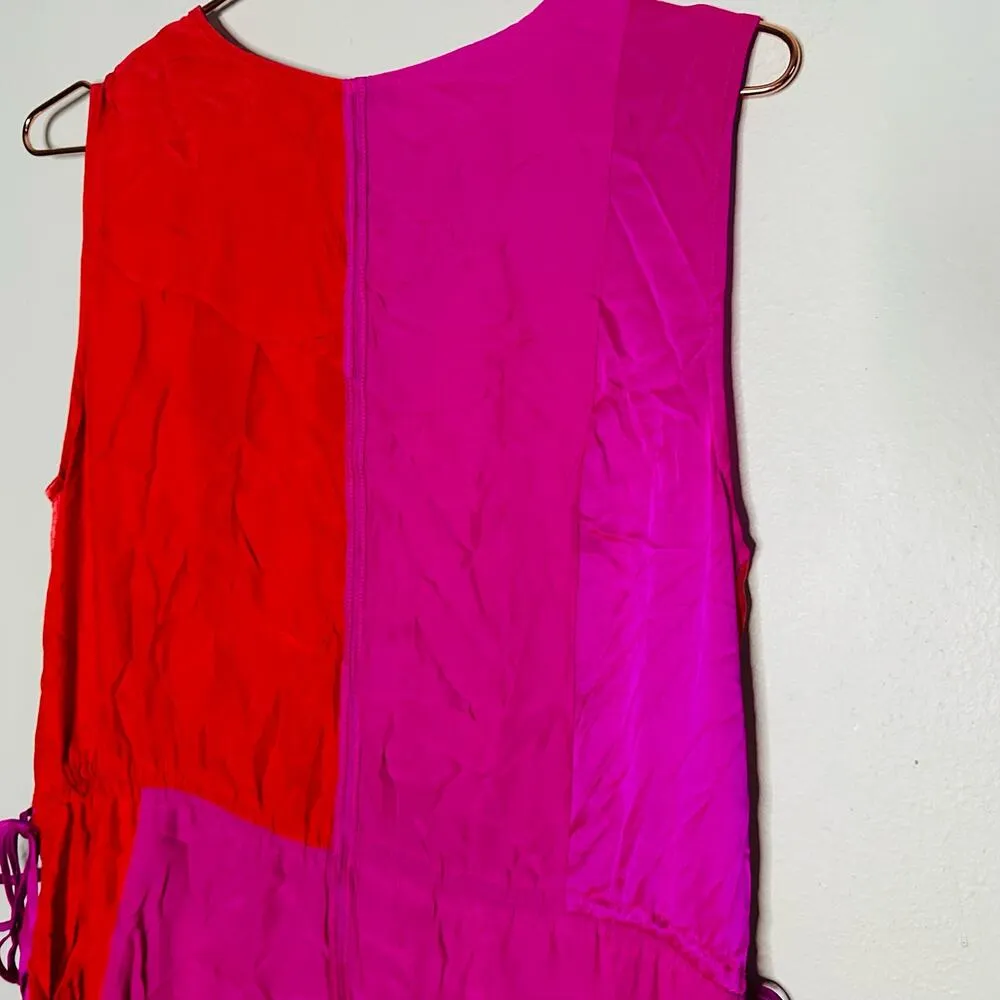 AMUR Women's Orange Pink Colorblock 100% Silk Lotta Ruched Maxi Dress Size 8 - Image 10