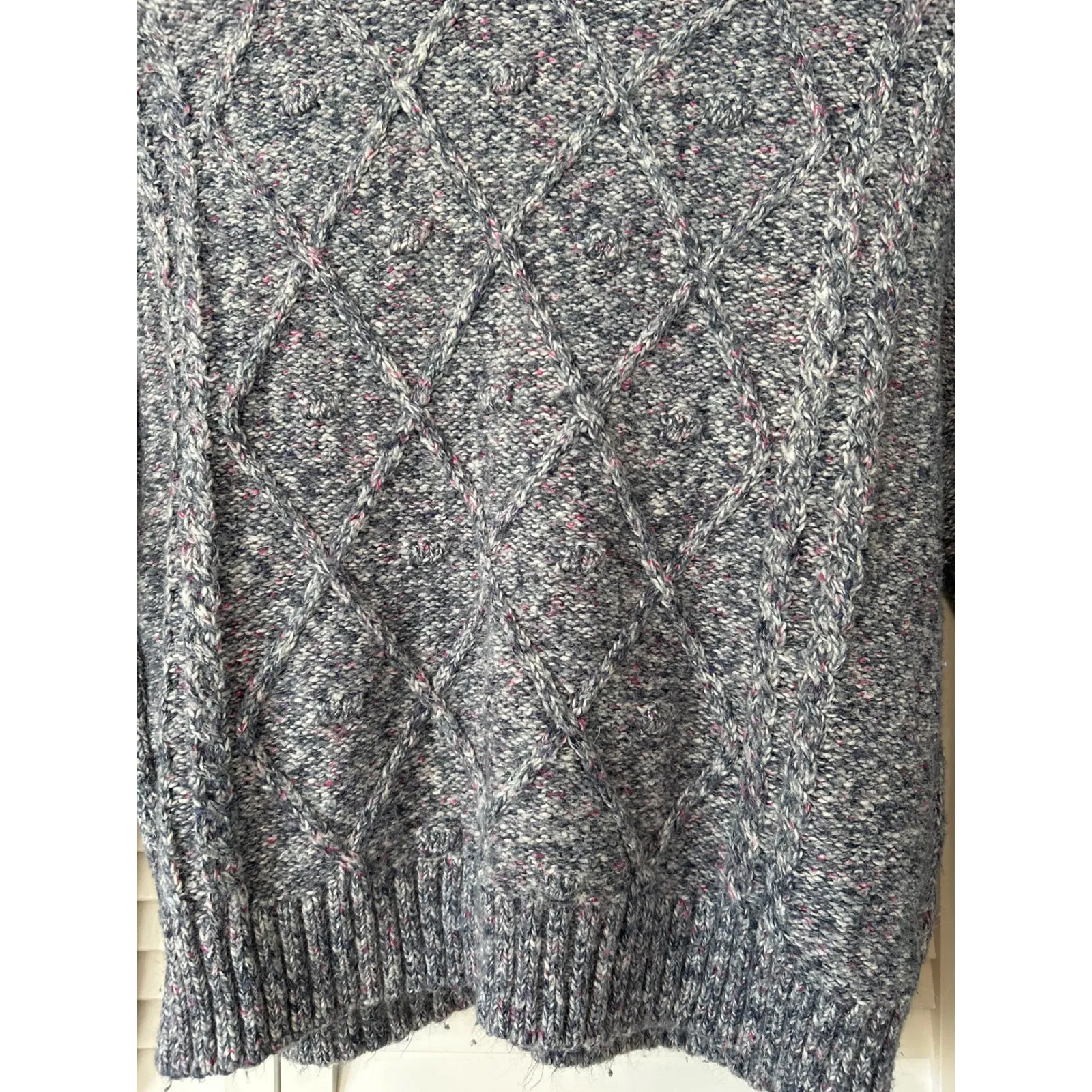 Time and Tru Womens XL Cable Knit Sweater Crew Neck Blue Pink Pullover - Image 2