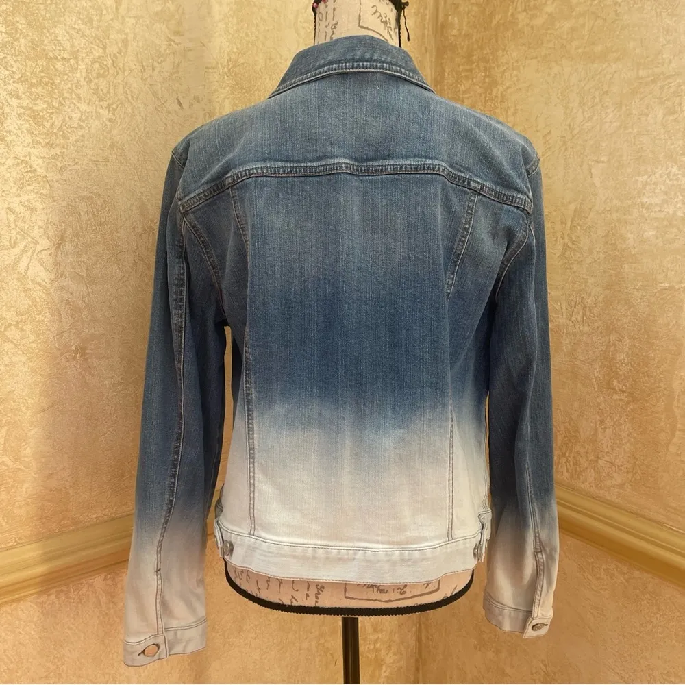 LOFT Ombre Jean Denim Jacket Blue To White Modern Distressed Size XL - Image 5