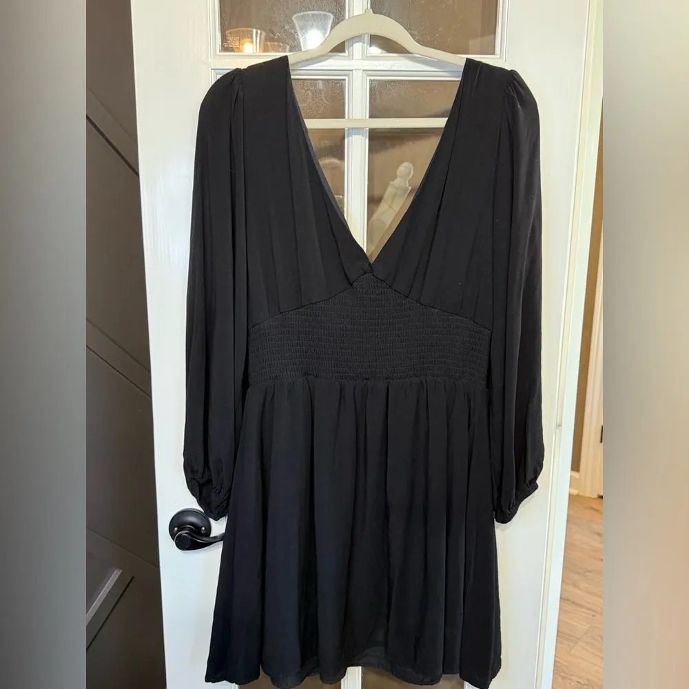 COPPER KEY Black Boho Peasant Stretch Smocked Waist Mini Dress Size XL - Image 2