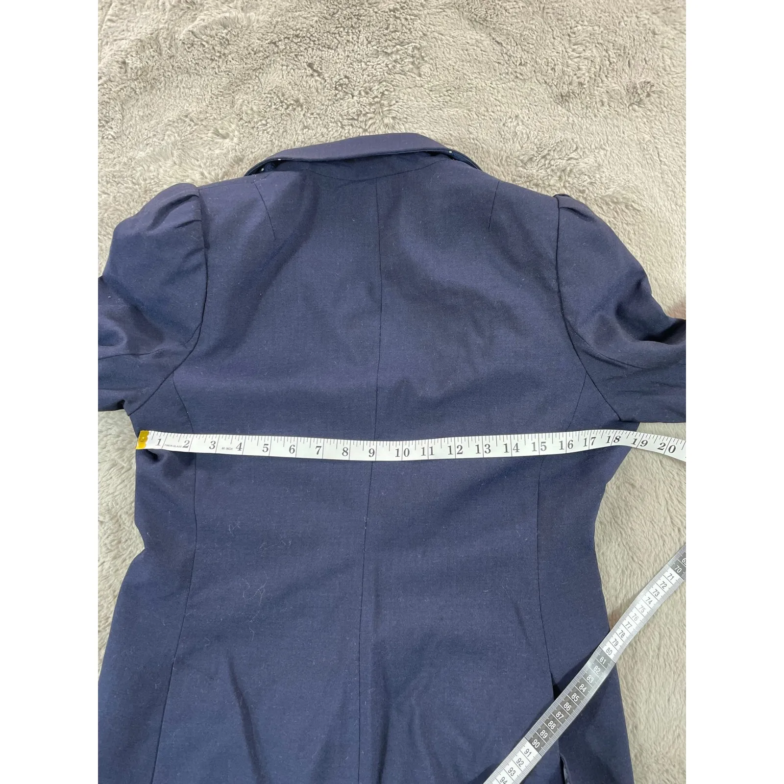 Banana Republic Wool Blend Blazer Navy Blue Gold Button Puff Sleeve Sz 12 Career - Image 5