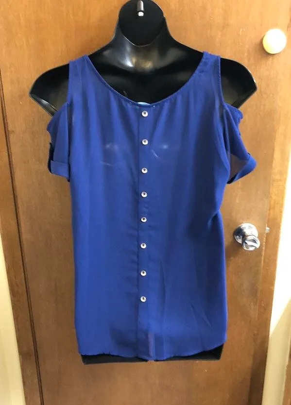 Dina Be Navy Sheer Cold Shoulder Top - Image 2