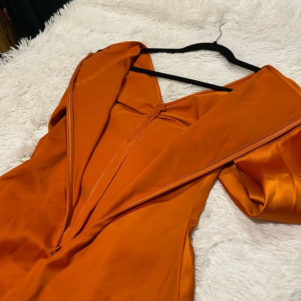 STAUD  Sofia Balloon Sleeve Midi Dress in Rust Orange Size 0 - Image 10