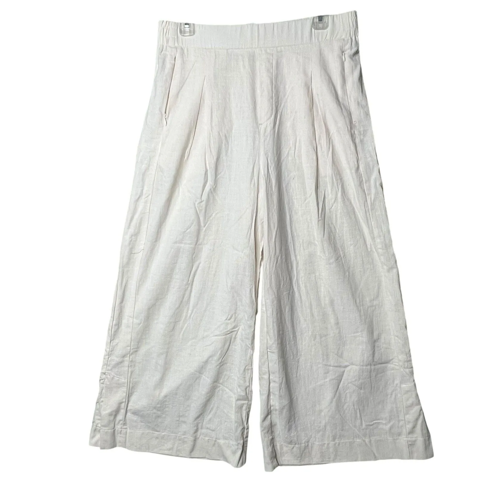 Halara Pants Womens XL White Pleated Wide Leg Cropped Elastic Waist Pockets - Image 2