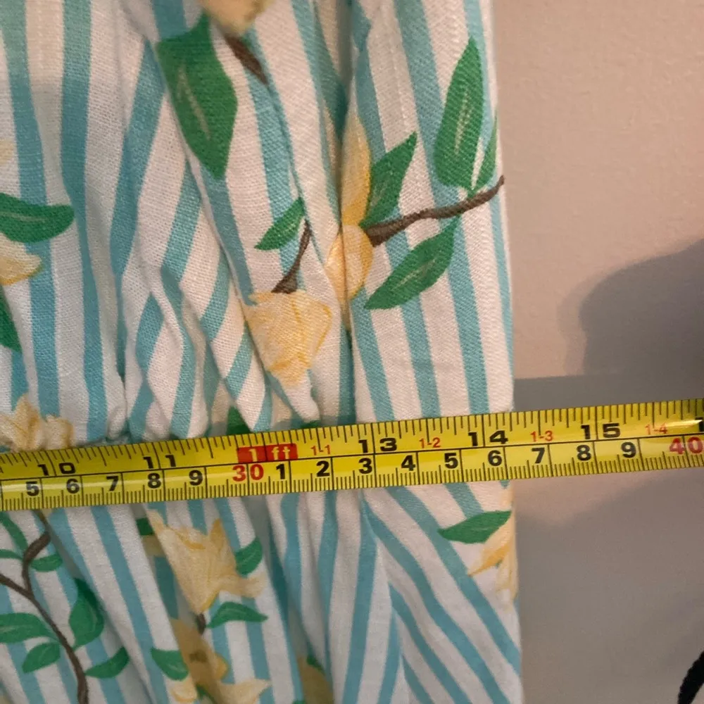 Dress Blue Stripe Floral Maxi 14” Waist Linen Blend - Image 5