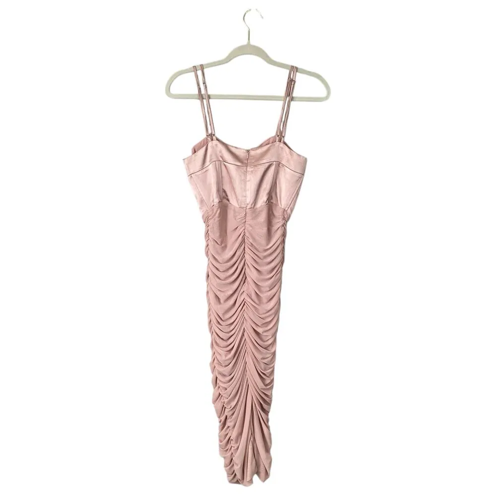 ZARA Ruched Tulle Corset Dress Beige Pink Size Small Satin Balletcore Sexy - Image 2