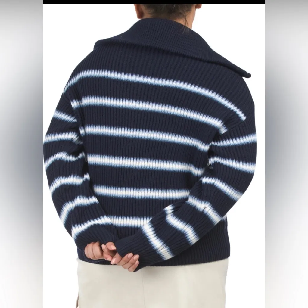 G/Fore Womens Gradient Stripe Funnel Neck Wool Golf Qrtr Zip Sweater Size XL Blue - Image 12