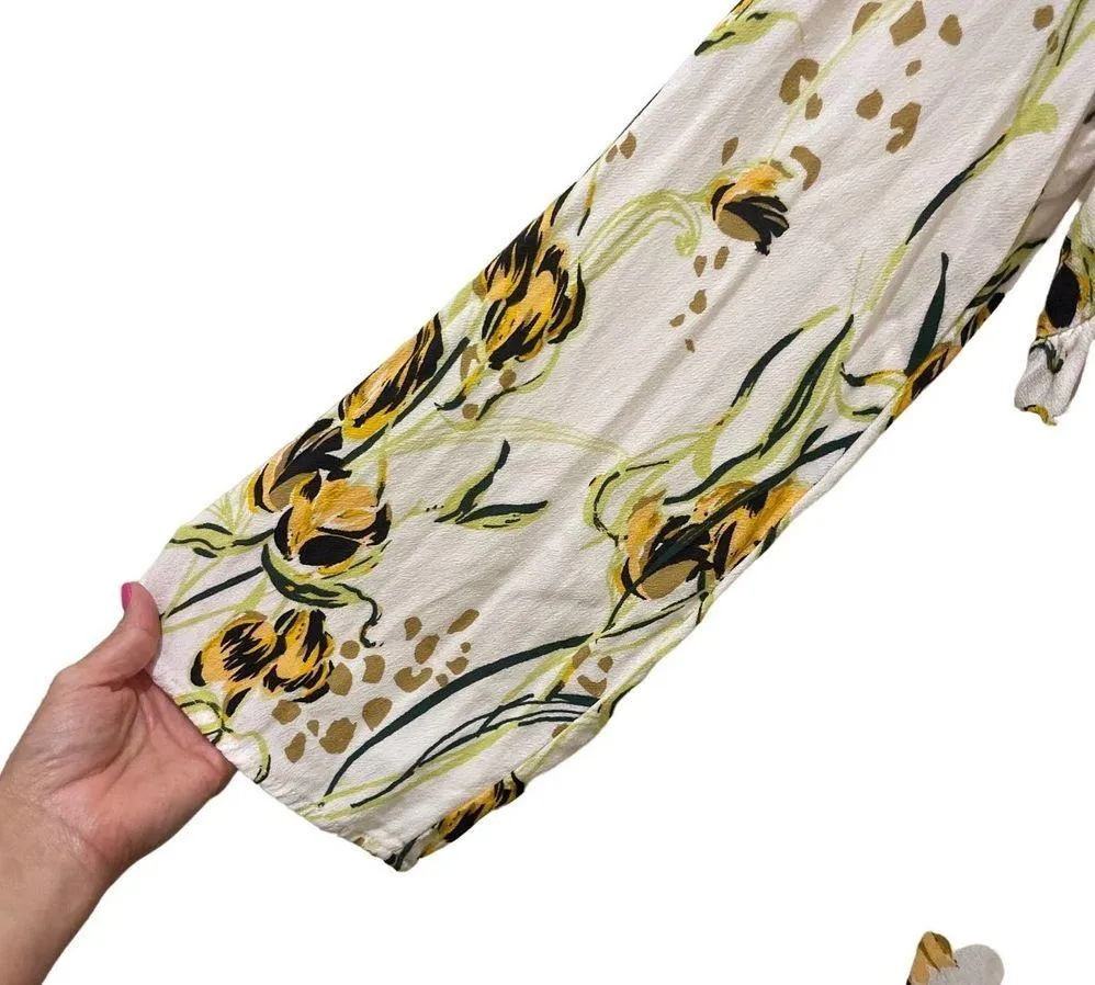 Free People White & Yellow Floral Long Sleeve Boho Baby Doll Dress - Image 5