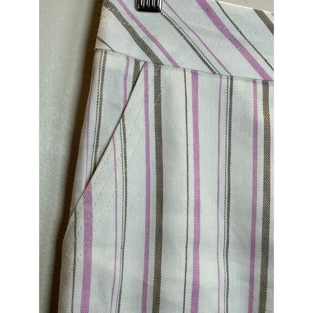 Trina Turk Women's 2003514YD1 Size 0 White Striped Wide Leg Cropped Pants EUC - Image 5