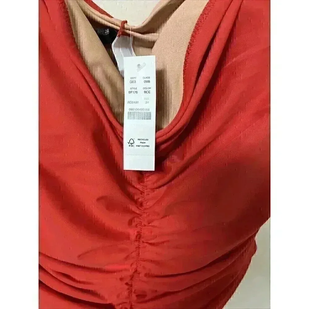 J Crew Red Ruched sweetheart one-piece Removable Straps & Padding Size 24 - Image 4