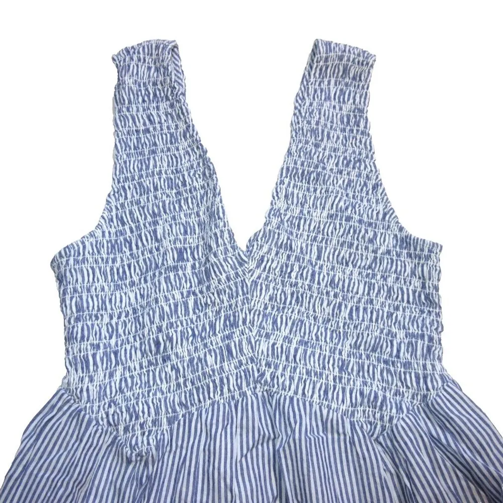 NWT Free People Juno Maxi in Ivory Blue Striped Cotton Smocked Dress S - Image 6