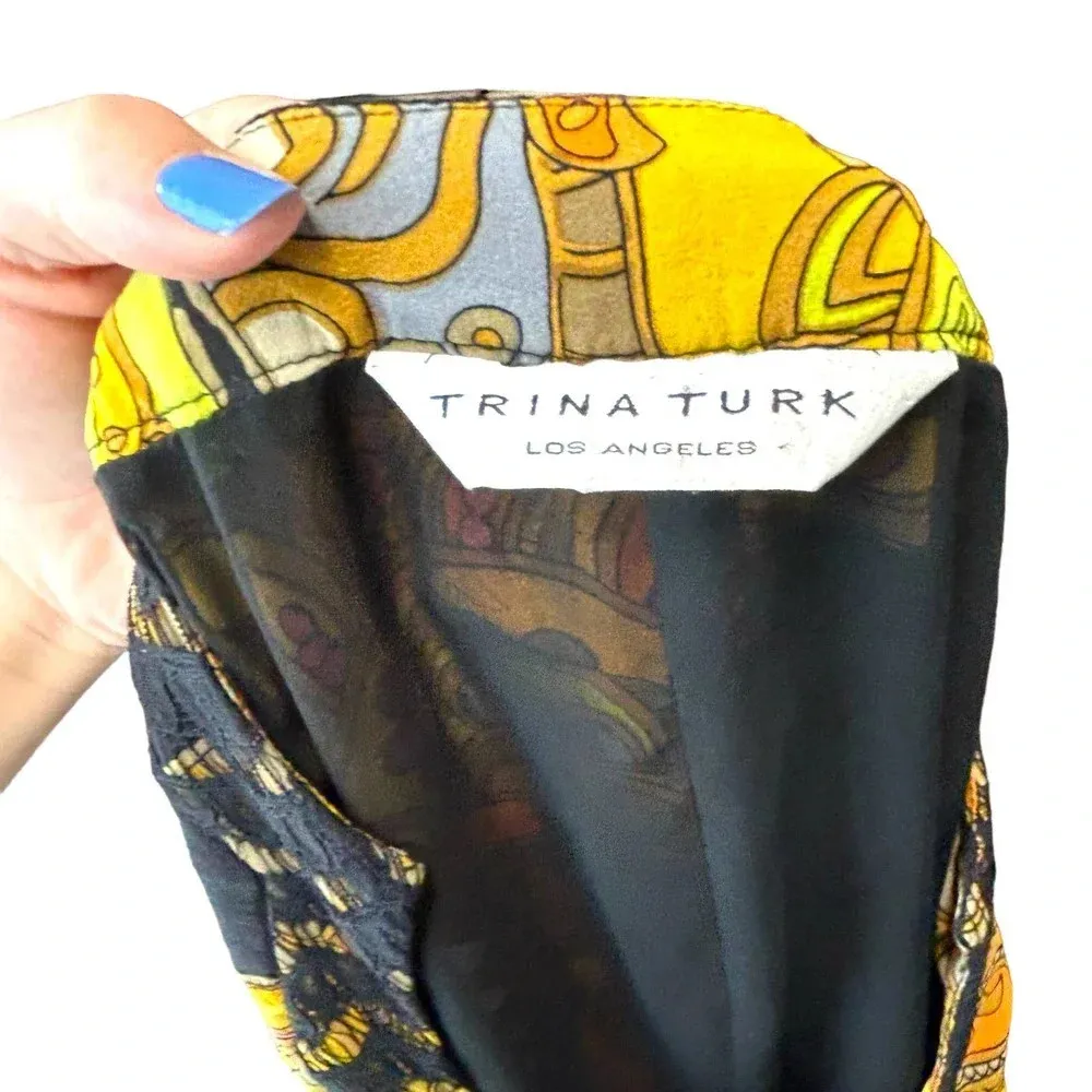 Trina Turk Mod Style Silk Abstract‎ Bell Sleeve 60s Dress Size 2 - Image 6