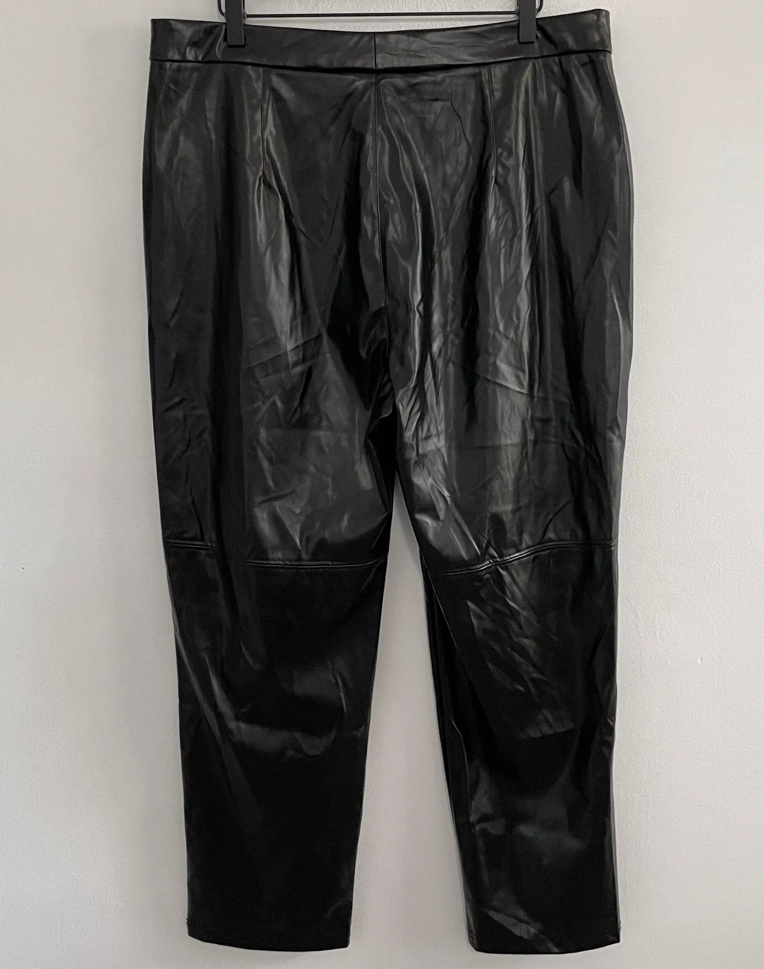 New Halston Faux Leather High Rise Straight Leg Ankle Pants Black - Image 9