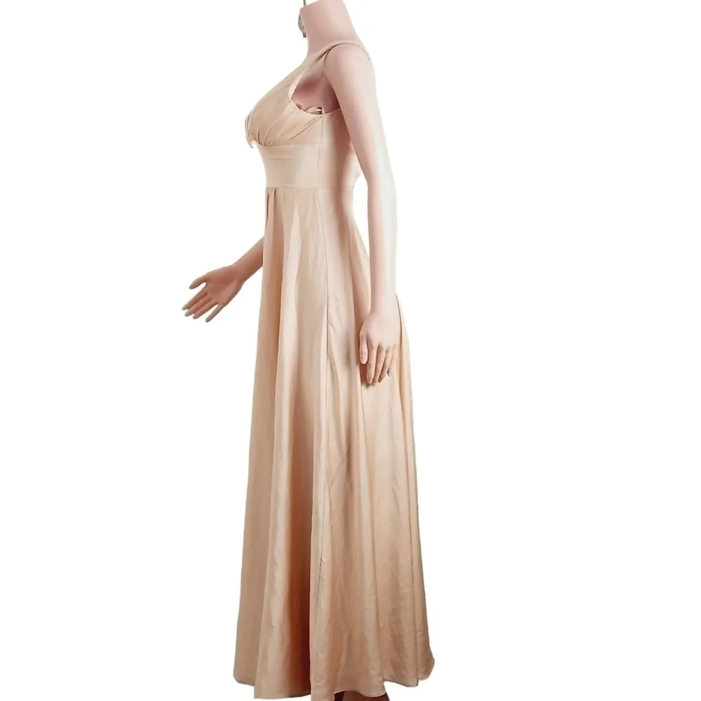 Cinderella Divine Satin Flowy A-line Dress With Leg Slit, Open Back V-Neck Sz: 4 - Image 9