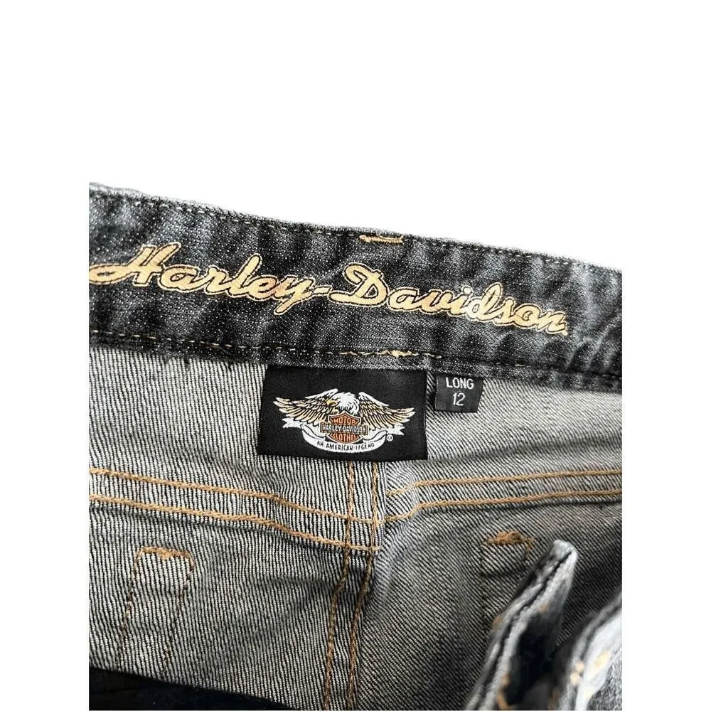 Harley Davidson Boot Cut Jeans in Black Size 12 Long Gray - Image 7