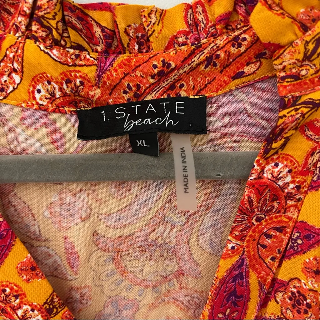 1. State Yellow Orange Paisley Print Tiered Sleeveless V Neck Halter Dress XL - Image 4