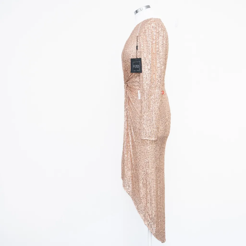 Ieena for Mac Duggal - Sequin Knotted Long Sleeve Midi Dress - Image 6