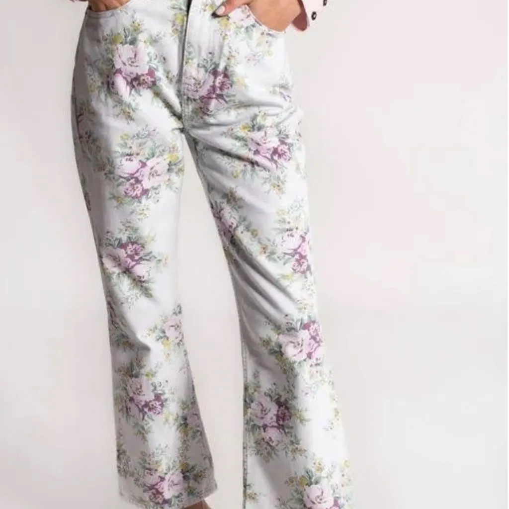 NWT‎ Ganni Betzy Floral print cropped denim jeans sz 26 - Image 2