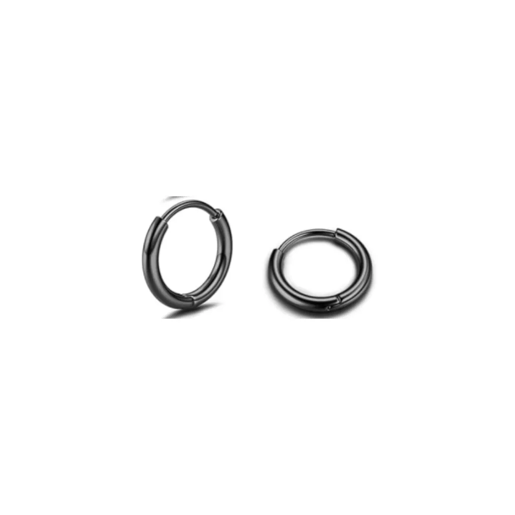 Black Hinged Clicker Huggie Hoop Earrings - Image 6