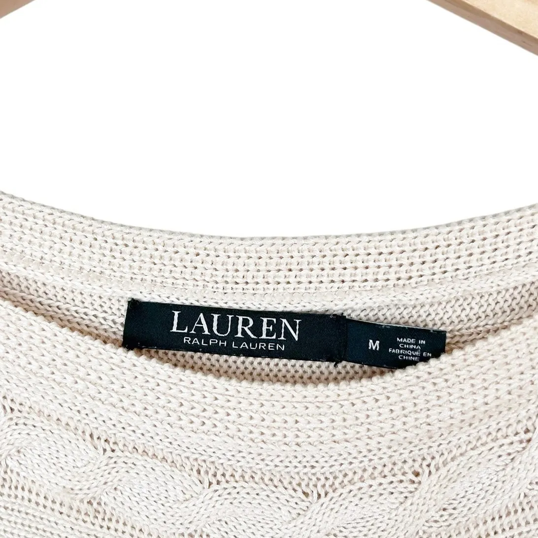 Lauren Ralph Lauren Cream Cable Knit Cap Sleeve Sweater Sz M - Image 3