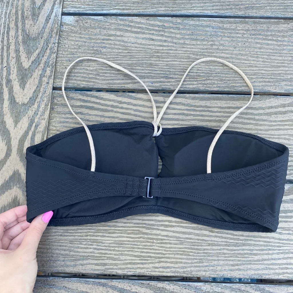 NWT aerie medium black gold glitter bikini bandeau top swim - Image 5