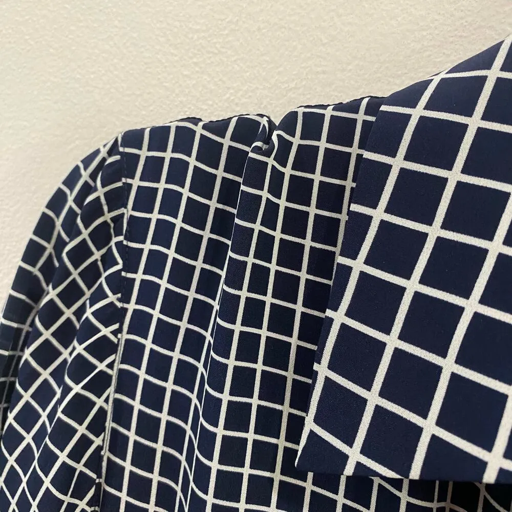 Theory Daranda 100% Silk Navy & White Windowpane Jumpsuit - Image 8