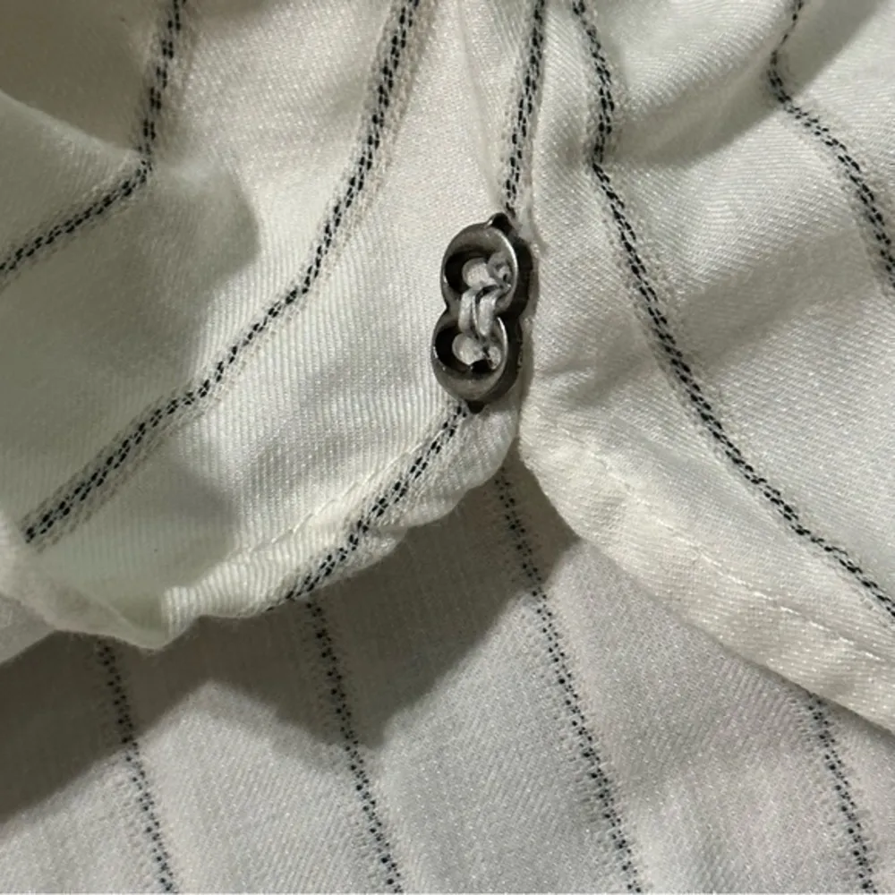 Ottod’Ame Women’s Size 6 Cream Gray Striped Tweed Neckline Henley Top Blouse - Image 7