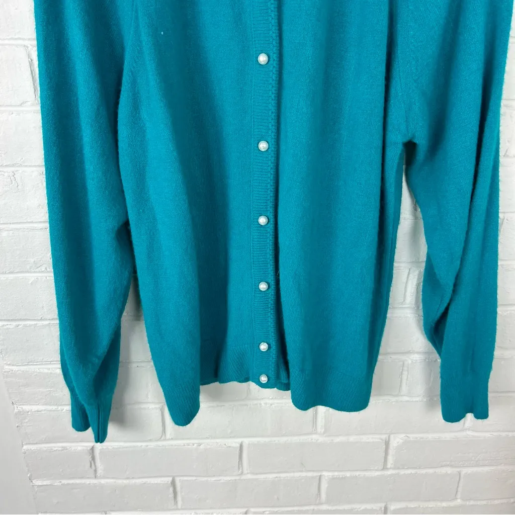 Vintage Designers Originals Teal Knit Faux Pearl Button Cardigan Sweater Size M Blue Size M - Image 3