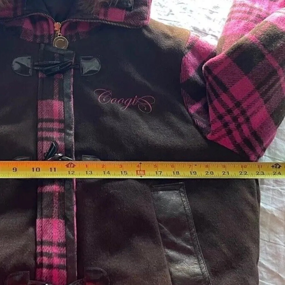 Vintage Coogi Women’s XL Plaid Wool Blend Hooded Full Zip Jacket Pink Brown Y2K - Image 5