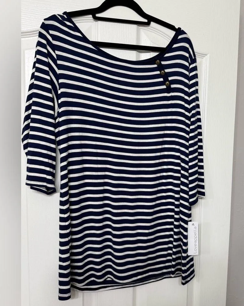 Loveappella Navy and White Striped Long Sleeve Top NWT - Image 6
