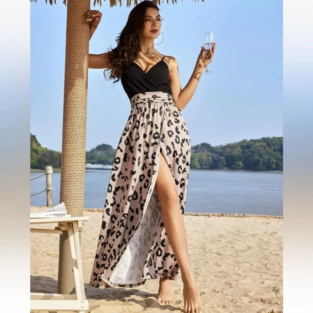 Newshows Maxi Dress Vacation Spaghetti Strap Boho Split Sundress lot Medium NEW Black - Image 3