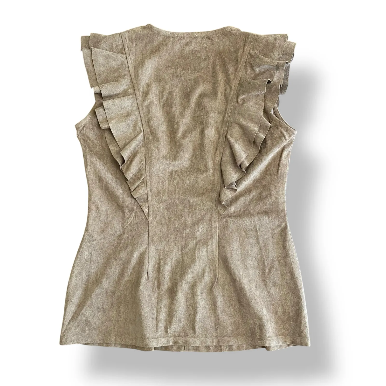 Jade by Melody Tam XS Faux Suede Tan Ruffle‎ Sleeve V - Image 4