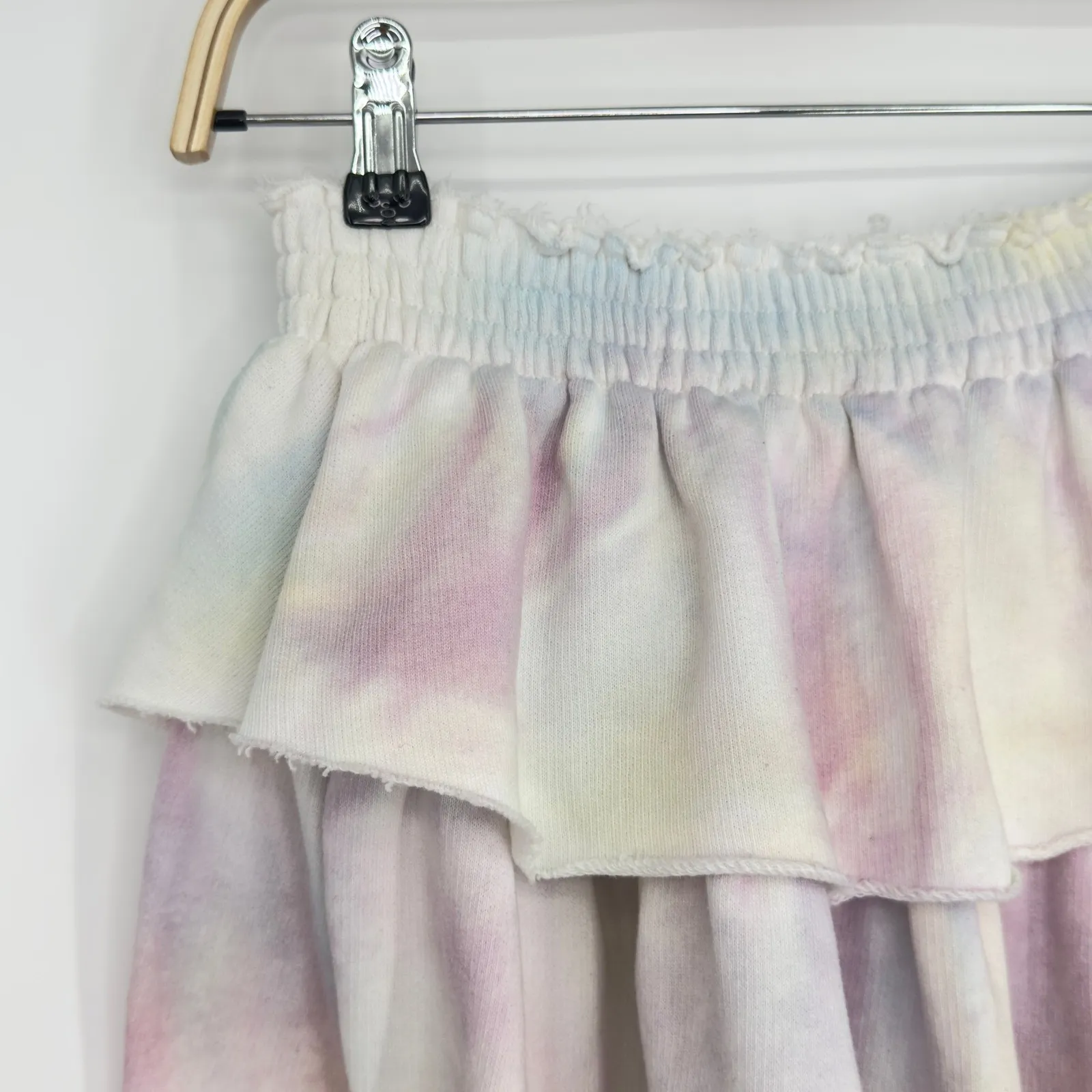 LoveShackFancy Ruffle Mini Skirt XS Pastel Tie‎ Dye Elastic Waist Feminine Boho - Image 4